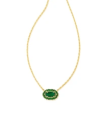 Elisa Gold Crystal Frame Short Pendant Necklace in Kelly Green Illusion
