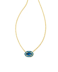 Elisa Gold Crystal Frame Short Pendant Necklace in Sea Blue Illusion