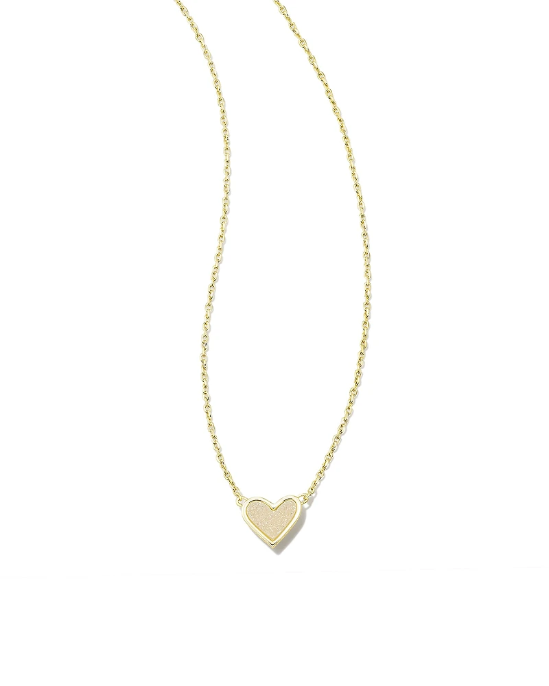 Framed Ari Heart Gold Short Pendant Necklace Iridescent Drusy