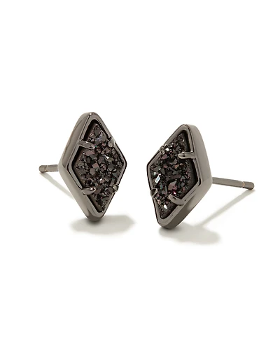 Kinsley Gunmetal Stud Earrings in Black Drusy