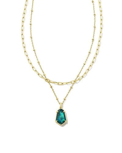 Alexandria Gold Multi Strand Necklace in Teal Green Illusion