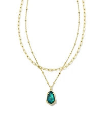 Alexandria Gold Multi Strand Necklace in Teal Green Illusion