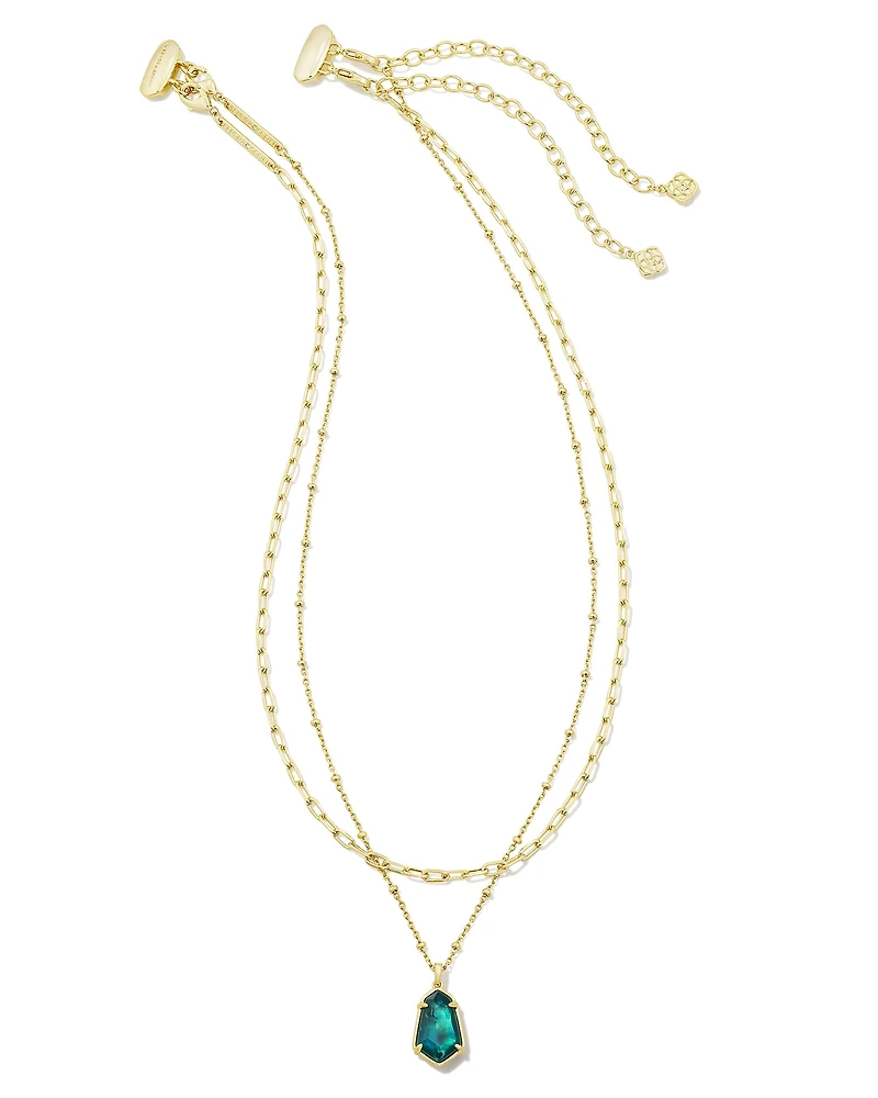 Alexandria Gold Multi Strand Necklace in Teal Green Illusion