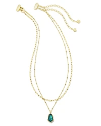 Alexandria Gold Multi Strand Necklace in Teal Green Illusion