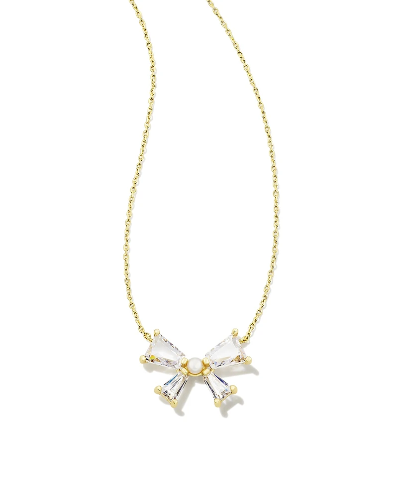 Blair Gold Bow Short Pendant Necklace in White CZ
