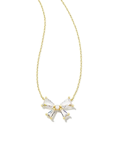 Blair Gold Bow Short Pendant Necklace in White CZ