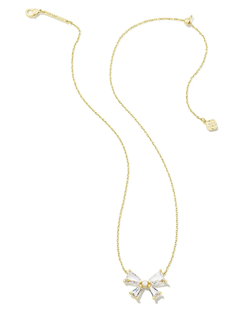 Blair Gold Bow Short Pendant Necklace in White CZ