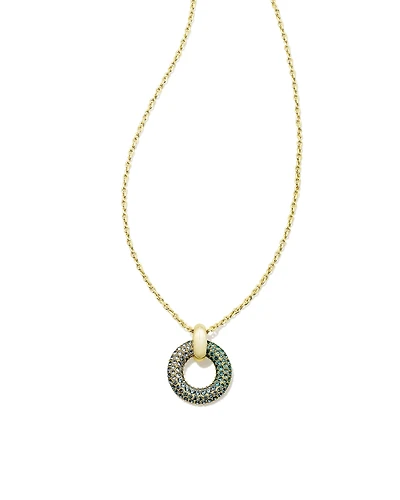 Mikki Gold Pave Short Pendant Necklace in Green Blue Ombre Mix