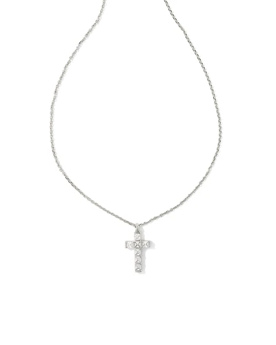 Gracie Silver Cross Short Pendant Necklace in White CZ