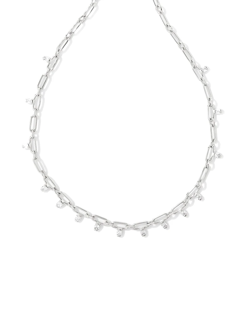 Lindy Silver Crystal Chain Necklace in White CZ