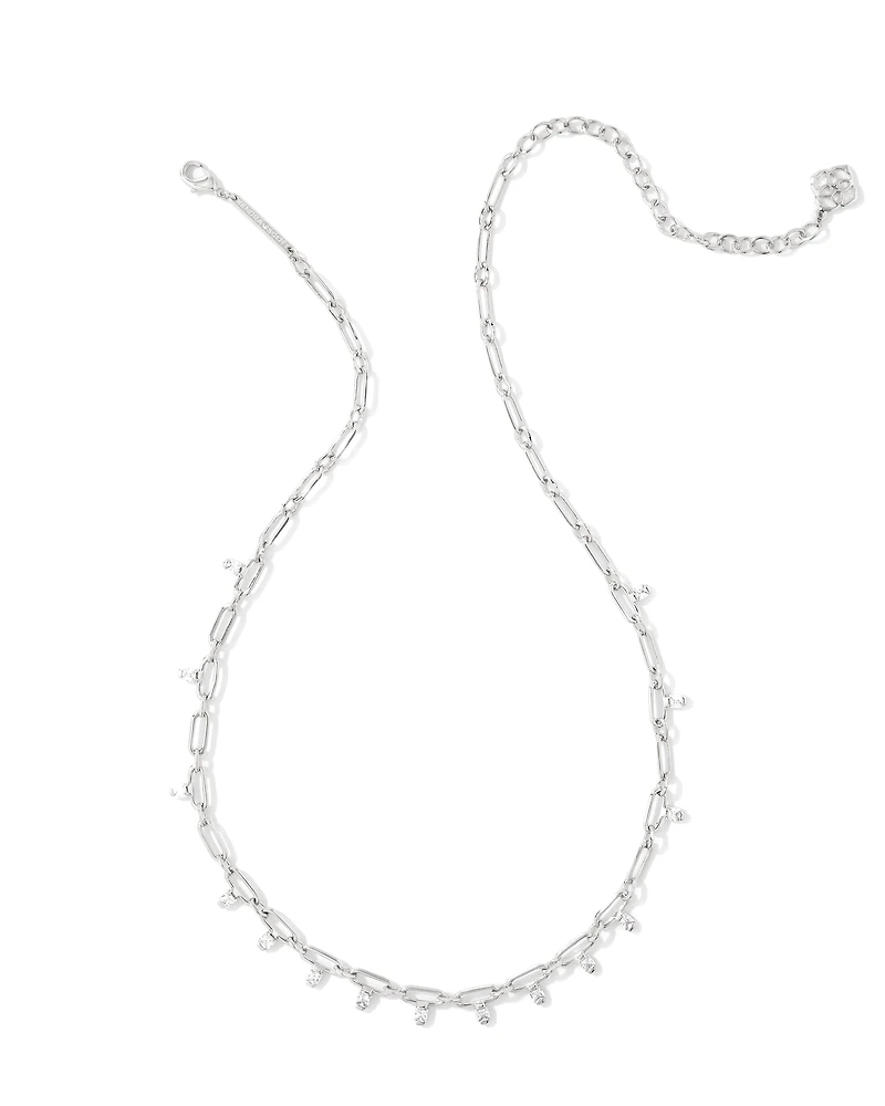 Lindy Silver Crystal Chain Necklace in White CZ