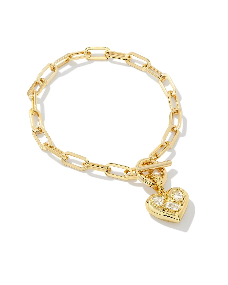Penny Gold Heart Chain Bracelet in White CZ