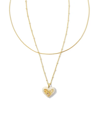 Penny Gold Heart Multi Strand Necklace Green Mix