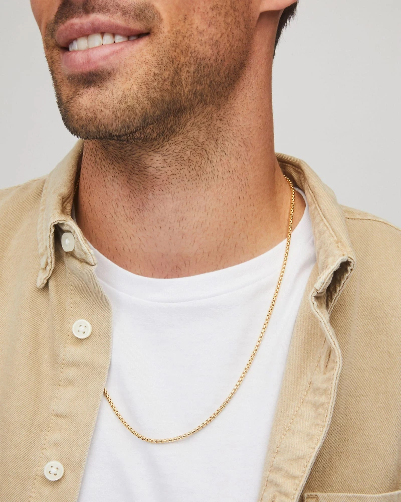 Beck 24" Thin Round Box Chain Necklace 18k Oxidized Gold Vermeil