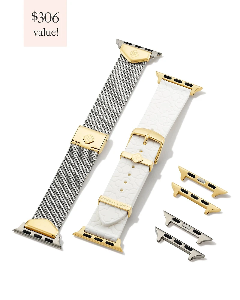 Mia and Filigree Watch Band Gift Set in Two Tone Stainless Steel and White Silicone