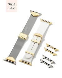 Mia and Filigree Watch Band Gift Set in Two Tone Stainless Steel and White Silicone