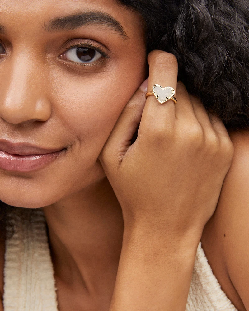 Ari Heart Gold Band Ring Iridescent Drusy