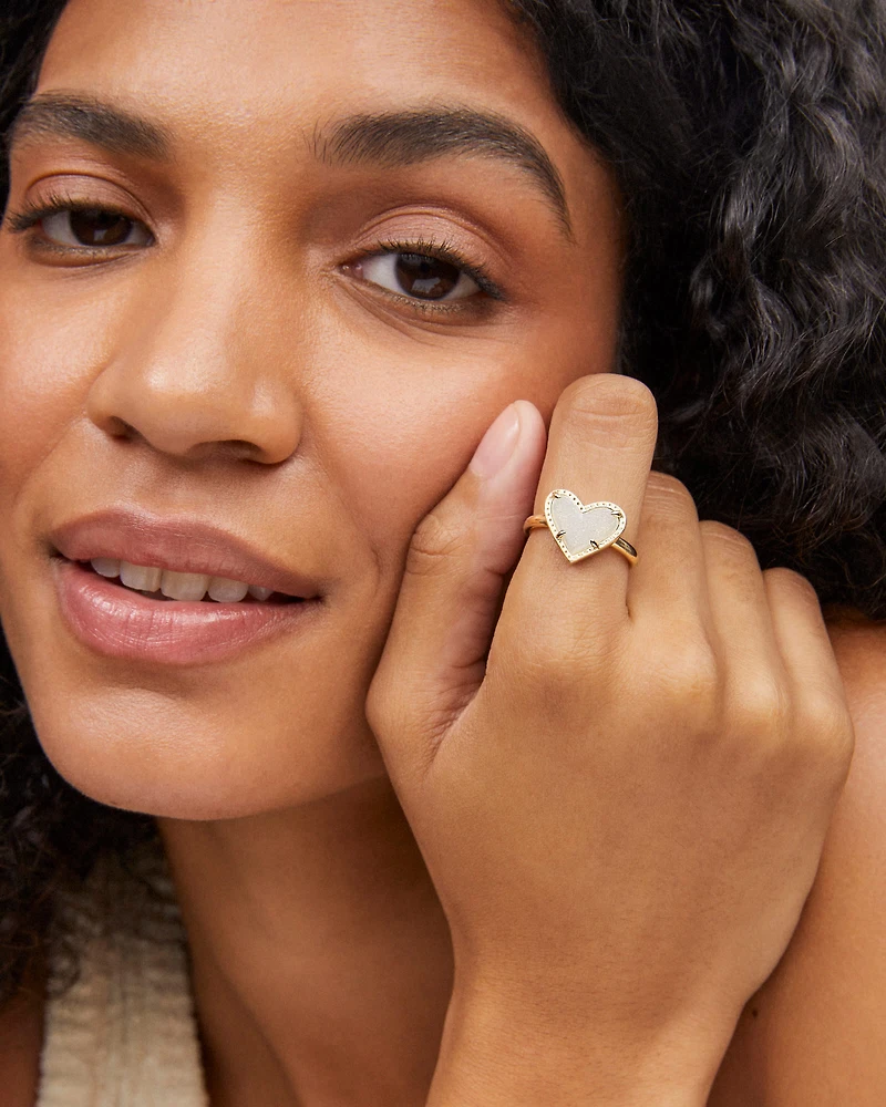 Ari Heart Gold Band Ring Iridescent Drusy