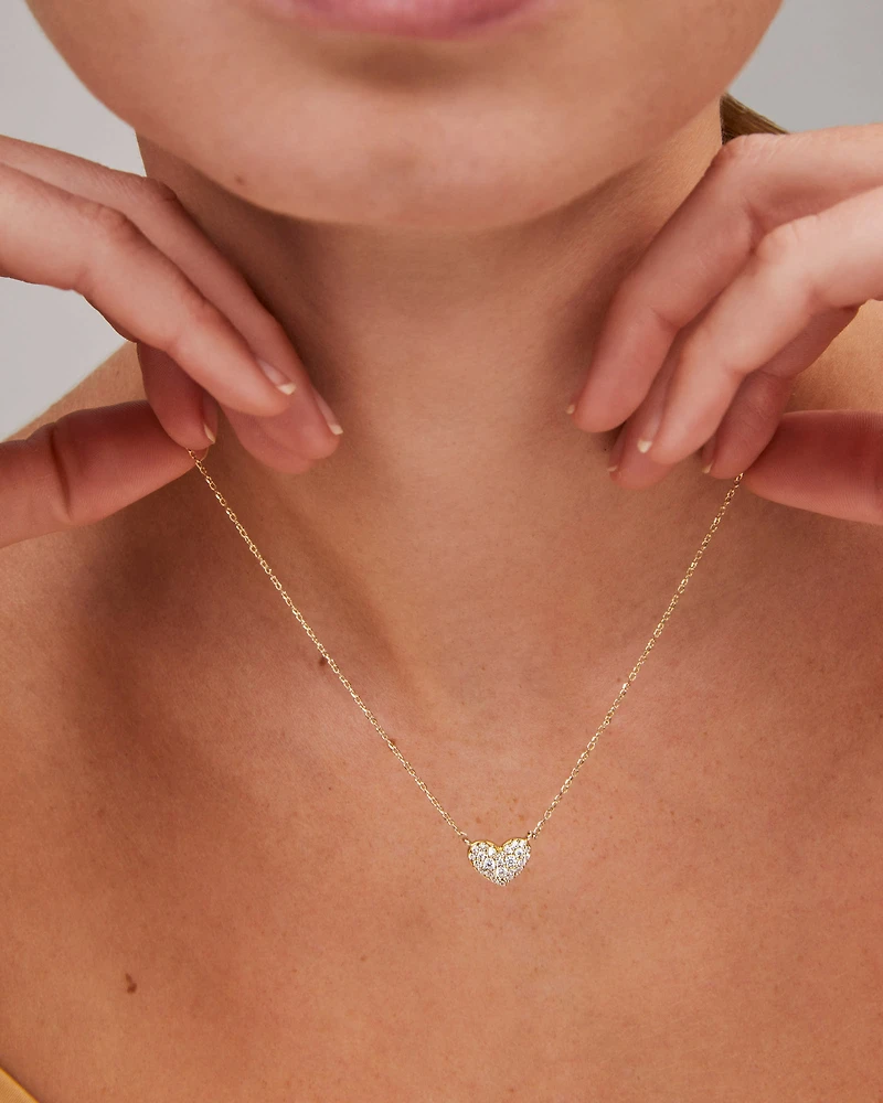 Ari Silver Pave Crystal Heart Necklace White CZ