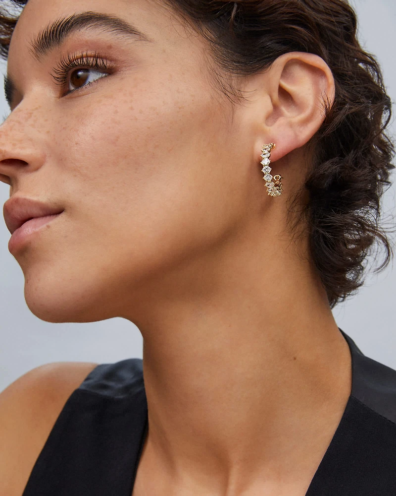 Cailin Gold Crystal Hoop Earrings White CZ