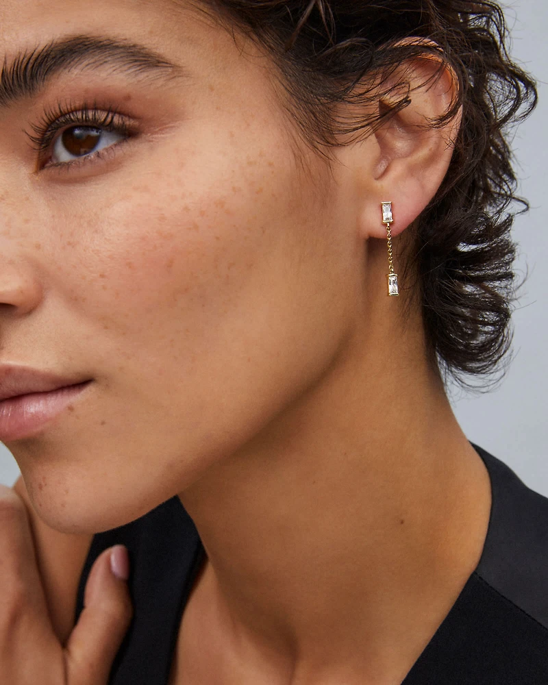 Juliette Gold Drop Earrings White CZ