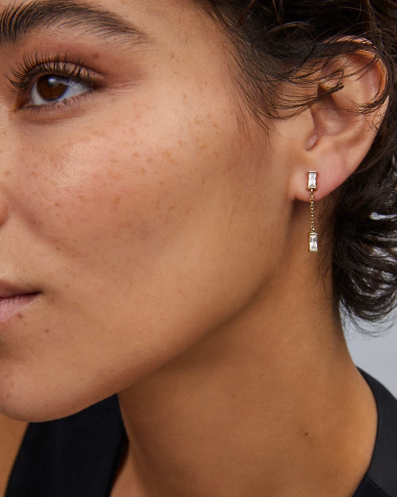 Juliette Gold Drop Earrings White CZ