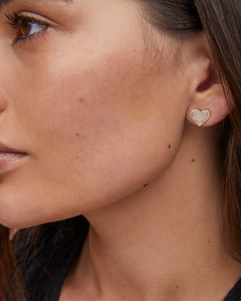 Ari Heart Gold Stud Earrings Iridescent Drusy