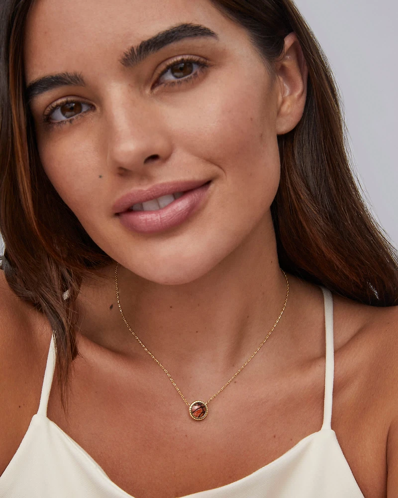 Basketball Gold Short Pendant Necklace Orange Goldstone