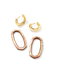 Danielle Gold Convertible Link Earrings in Brown Mother-of-Pearl