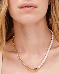 Ashton Gold Half Chain Necklace in Freshwater Cultured Pearl