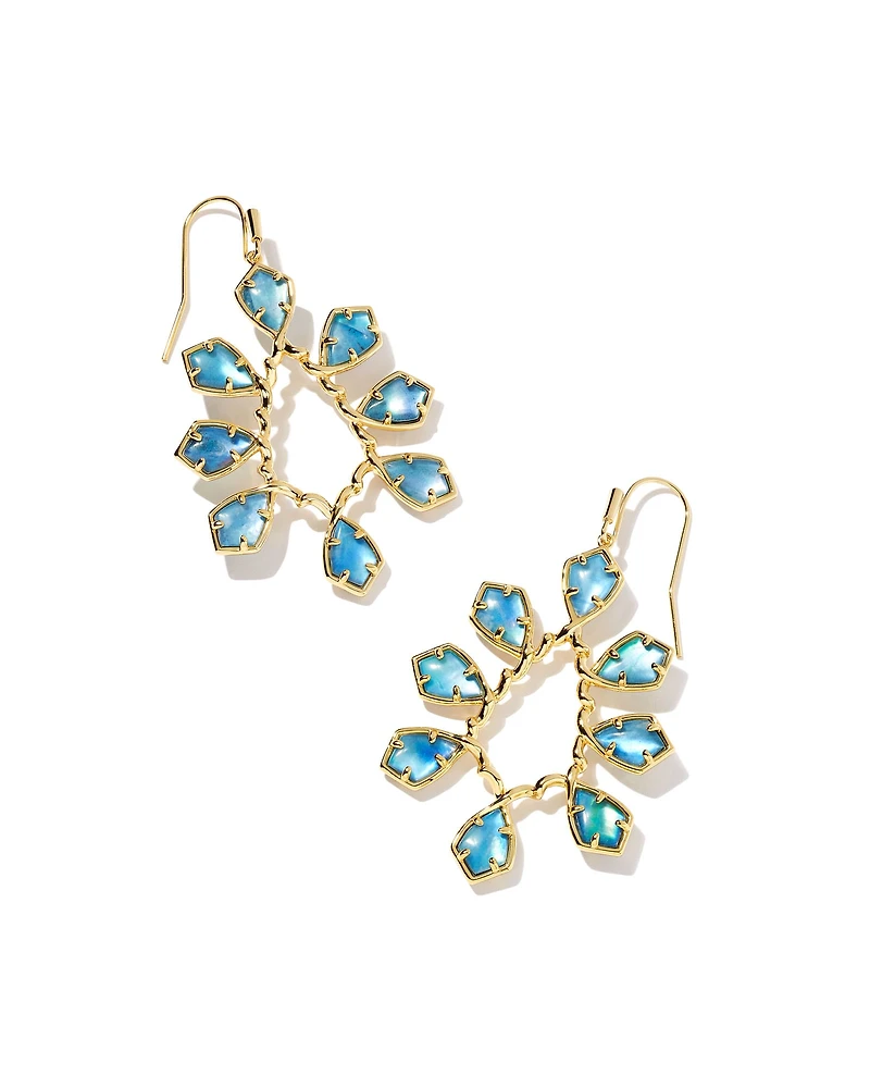 Camry Gold Open Frame Earrings in Dark Blue Mother-of-Pearl