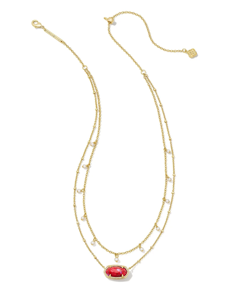 Elisa Gold Pearl Multi Strand Necklace in Bronze Veined Red and Fuchsia Magnesite