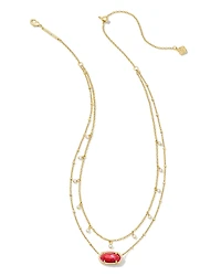 Elisa Gold Pearl Multi Strand Necklace in Bronze Veined Red and Fuchsia Magnesite