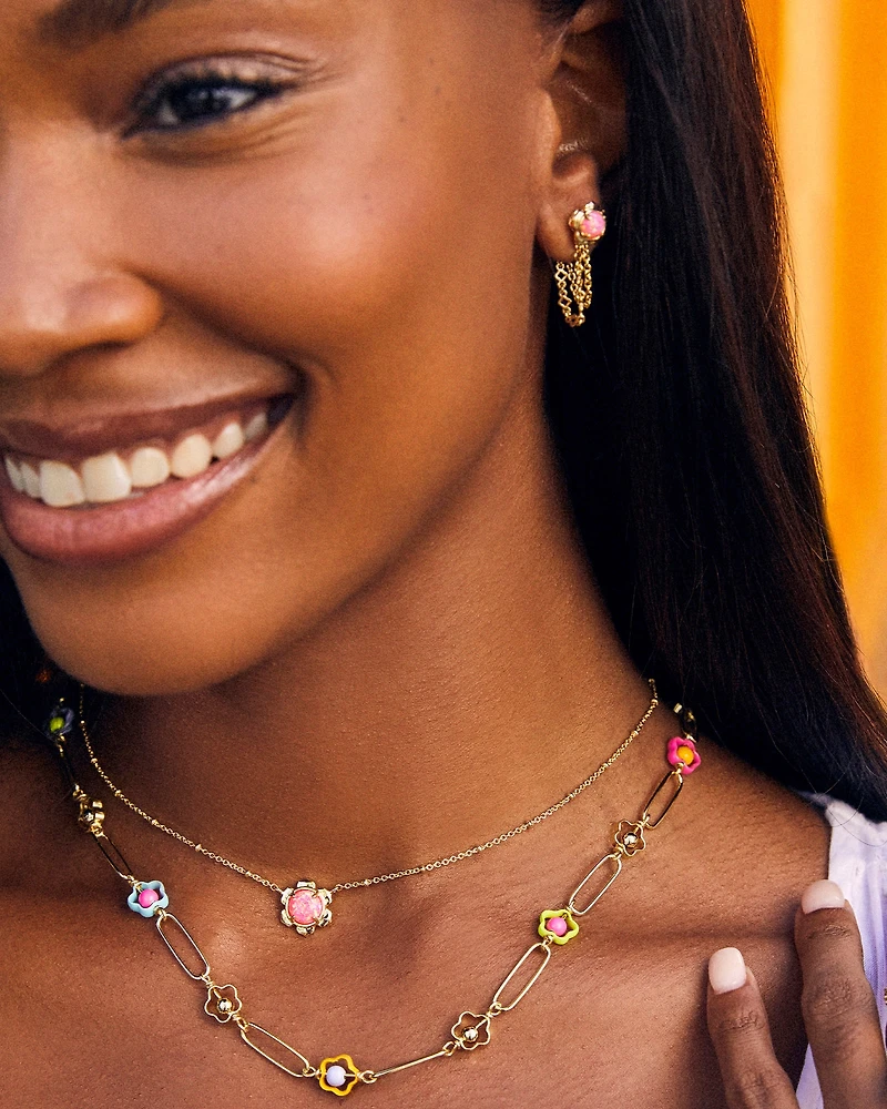 Susie Convertible Gold Ear Jacket Earrings in Hot Pink Lab Grown Opal