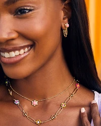 Susie Convertible Gold Ear Jacket Earrings in Hot Pink Lab Grown Opal