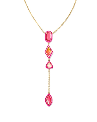 Greta Gold Y Necklace in Pink Mix
