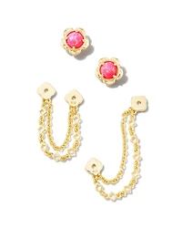 Susie Convertible Gold Ear Jacket Earrings in Hot Pink Lab Grown Opal