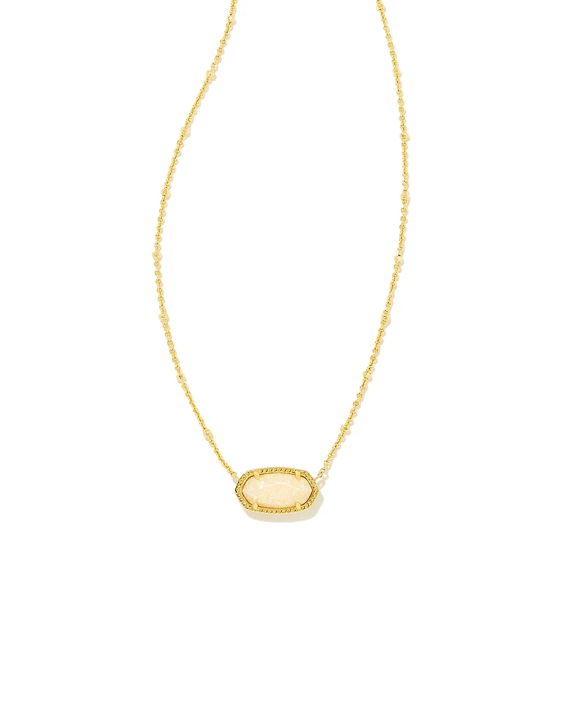 Elisa Gold Satellite Short Pendant Necklace in Yellow Lab Grown Opal
