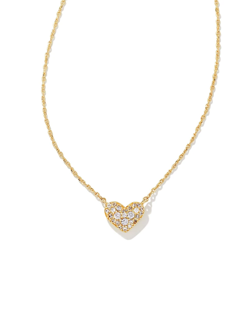 Ari Silver Pave Crystal Heart Necklace White CZ