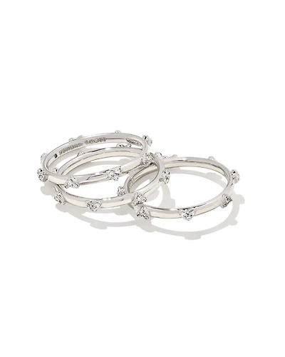 Haven Silver Crystal Heart Rings Set of 3 White CZ