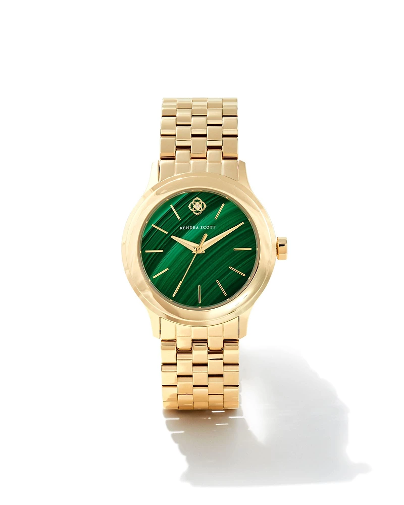 Alex Gold Tone Stainless Steel 35mm Watch Green Malachite