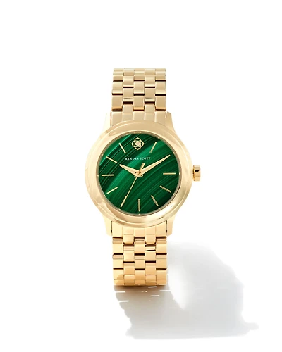 Alex Gold Tone Stainless Steel 35mm Watch Green Malachite