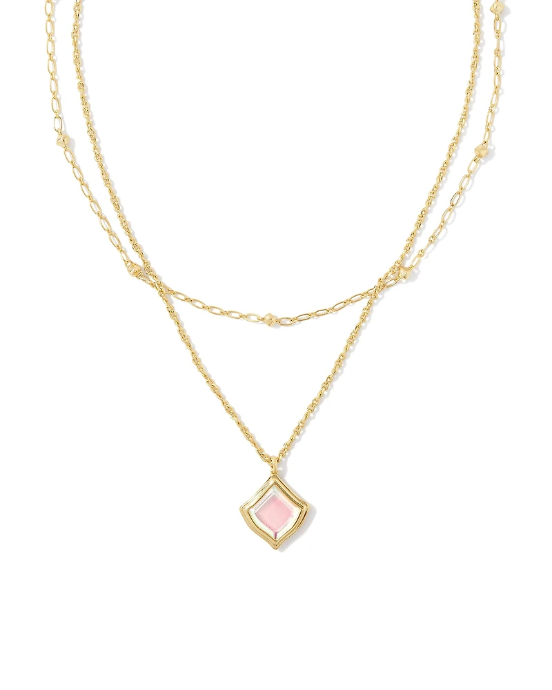 Kacey Gold Multi Strand Necklace in Dichroic Glass