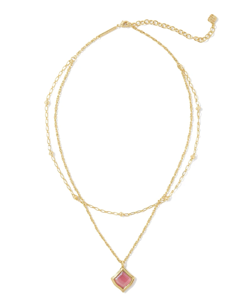 Kacey Gold Multi Strand Necklace in Pink Cat's Eye