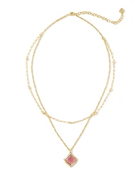 Kacey Gold Multi Strand Necklace in Pink Cat's Eye