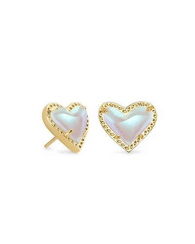 Ari Heart Gold Stud Earrings Iridescent Drusy