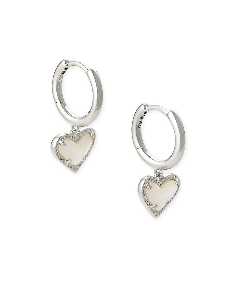 Ari Heart Silver Huggie Earrings Pink Iridescent Glitter Glass
