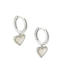 Ari Heart Silver Huggie Earrings Pink Iridescent Glitter Glass