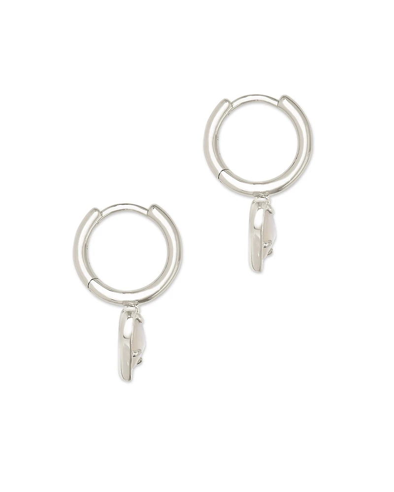 Ari Heart Silver Huggie Earrings Pink Iridescent Glitter Glass