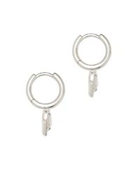 Ari Heart Silver Huggie Earrings Pink Iridescent Glitter Glass